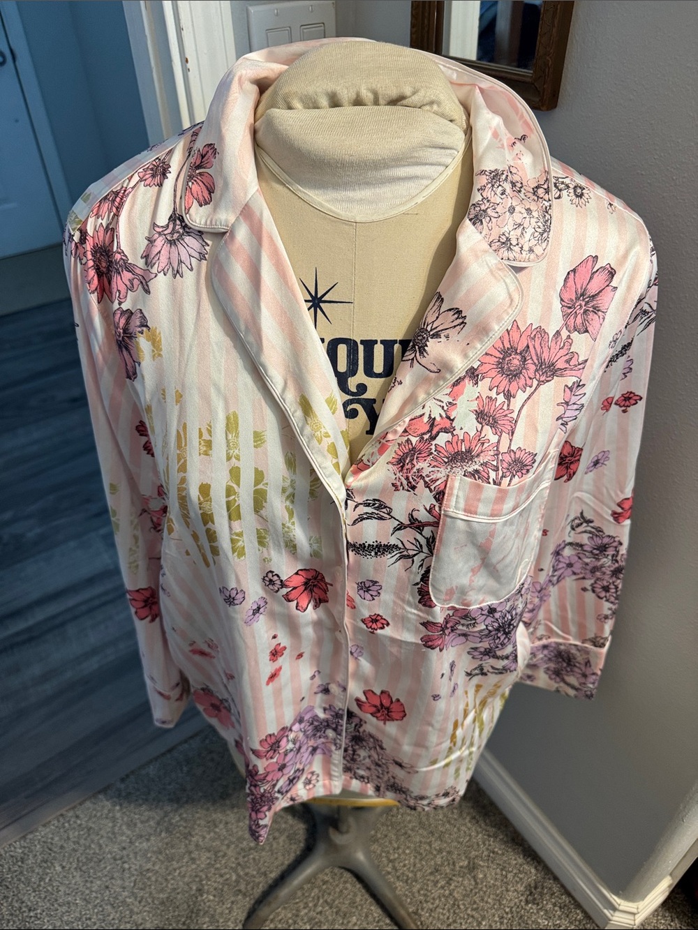 Victoria's Secret Pink, Yellow and Black Floral Button-Up Top & Bottoms